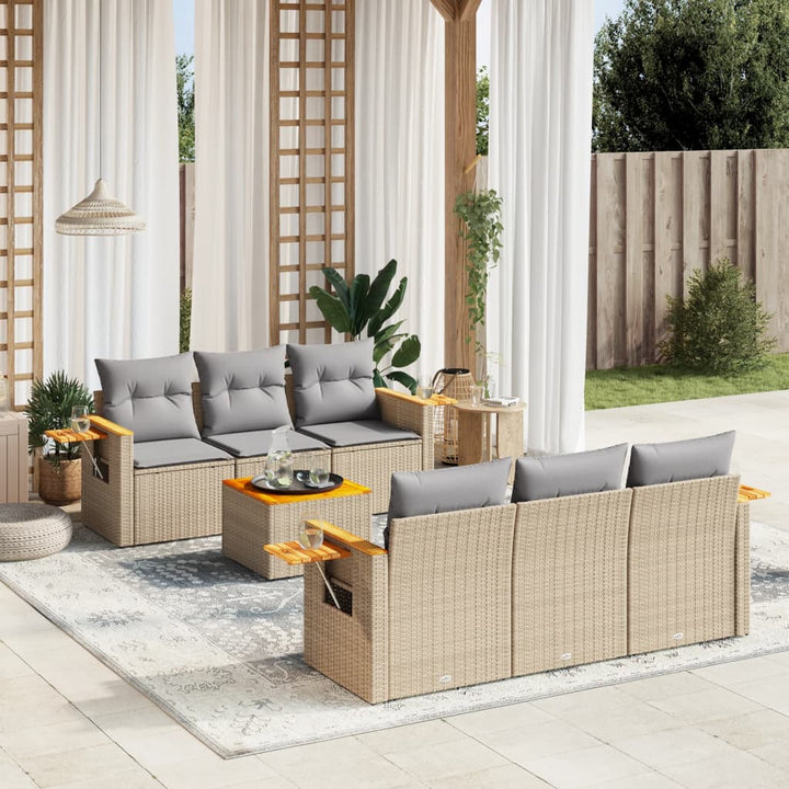 Matgrupp För Trädgården Med Dynor 7 Delar Beige Konstrotting