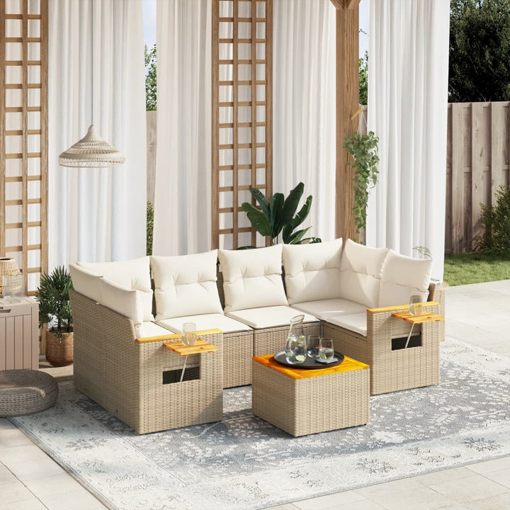 Matgrupp För Trädgården Med Dynor 7 Delar Beige Konstrotting