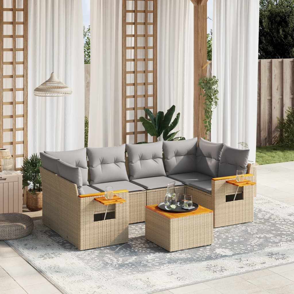 Matgrupp För Trädgården Med Dynor 7 Delar Beige Konstrotting