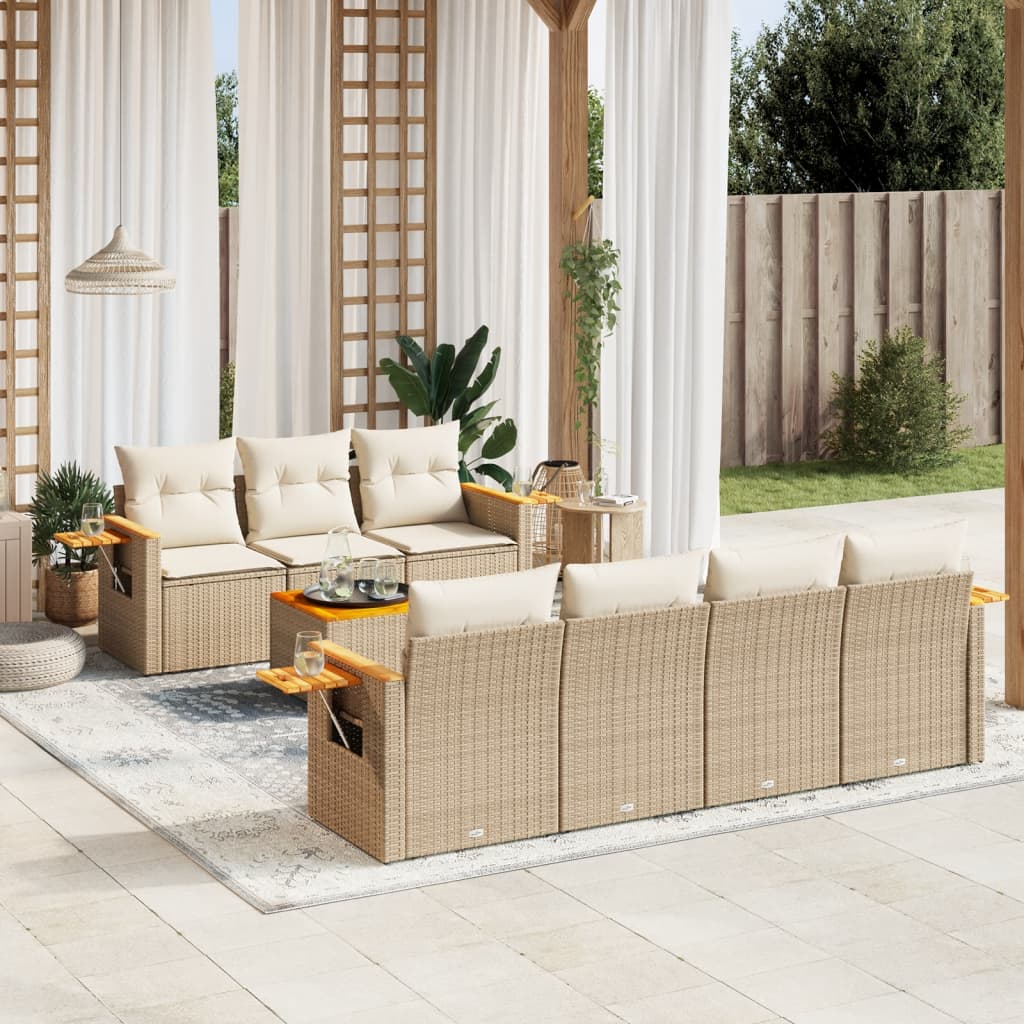 Matgrupp För Trädgården Med Dynor 8 Delar Beige Konstrotting