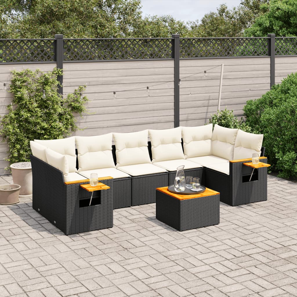 Matgrupp För Trädgården Med Dynor 8 Delar Beige Konstrotting