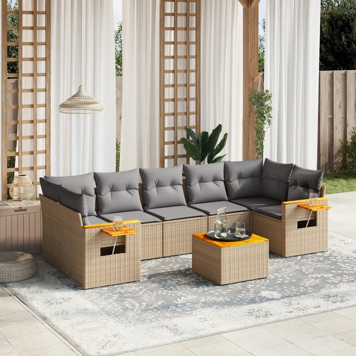 Matgrupp För Trädgården Med Dynor 8 Delar Beige Konstrotting