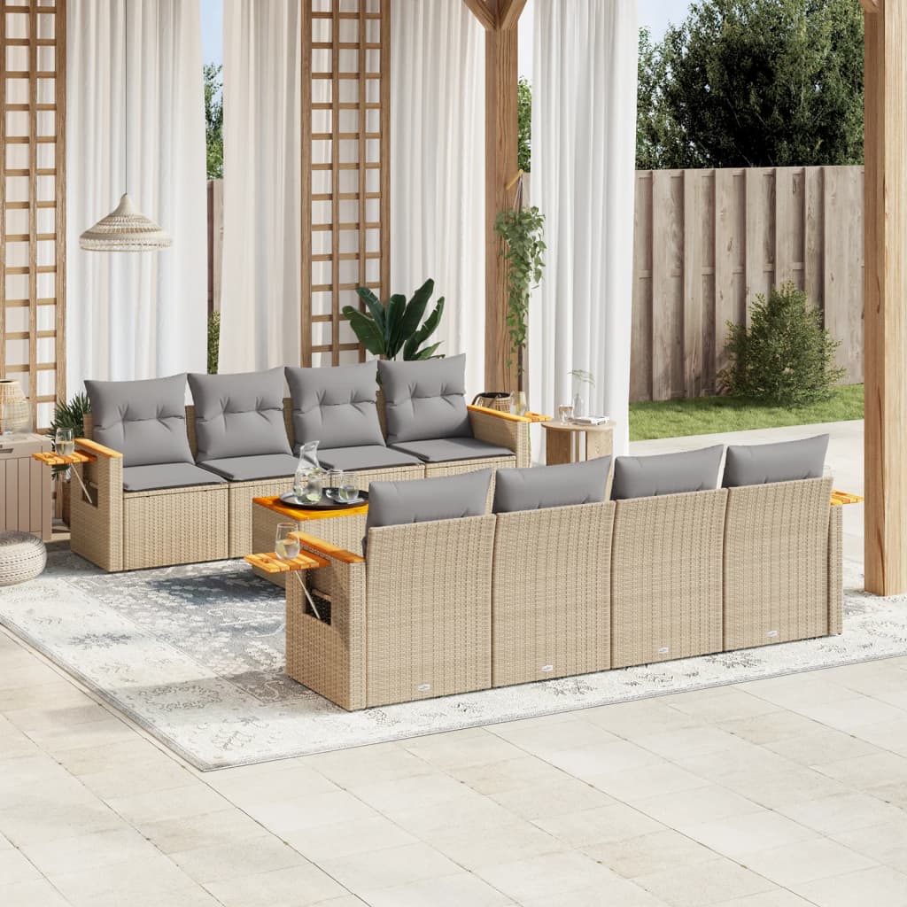 Soffgrupp För Trädgården Med Dynor 9 Delar Beige Konstrotting
