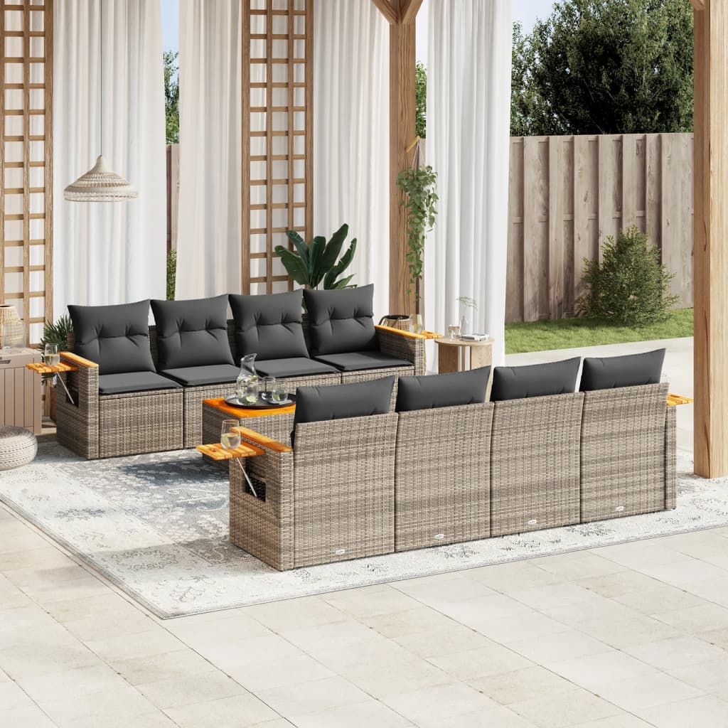 Soffgrupp För Trädgården Med Dynor 9 Delar Beige Konstrotting