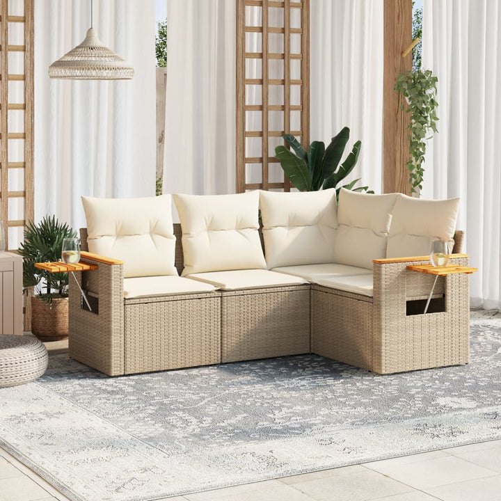 Soffgrupp För Trädgård Med Dynor 4 Delar Beige Konstrotting