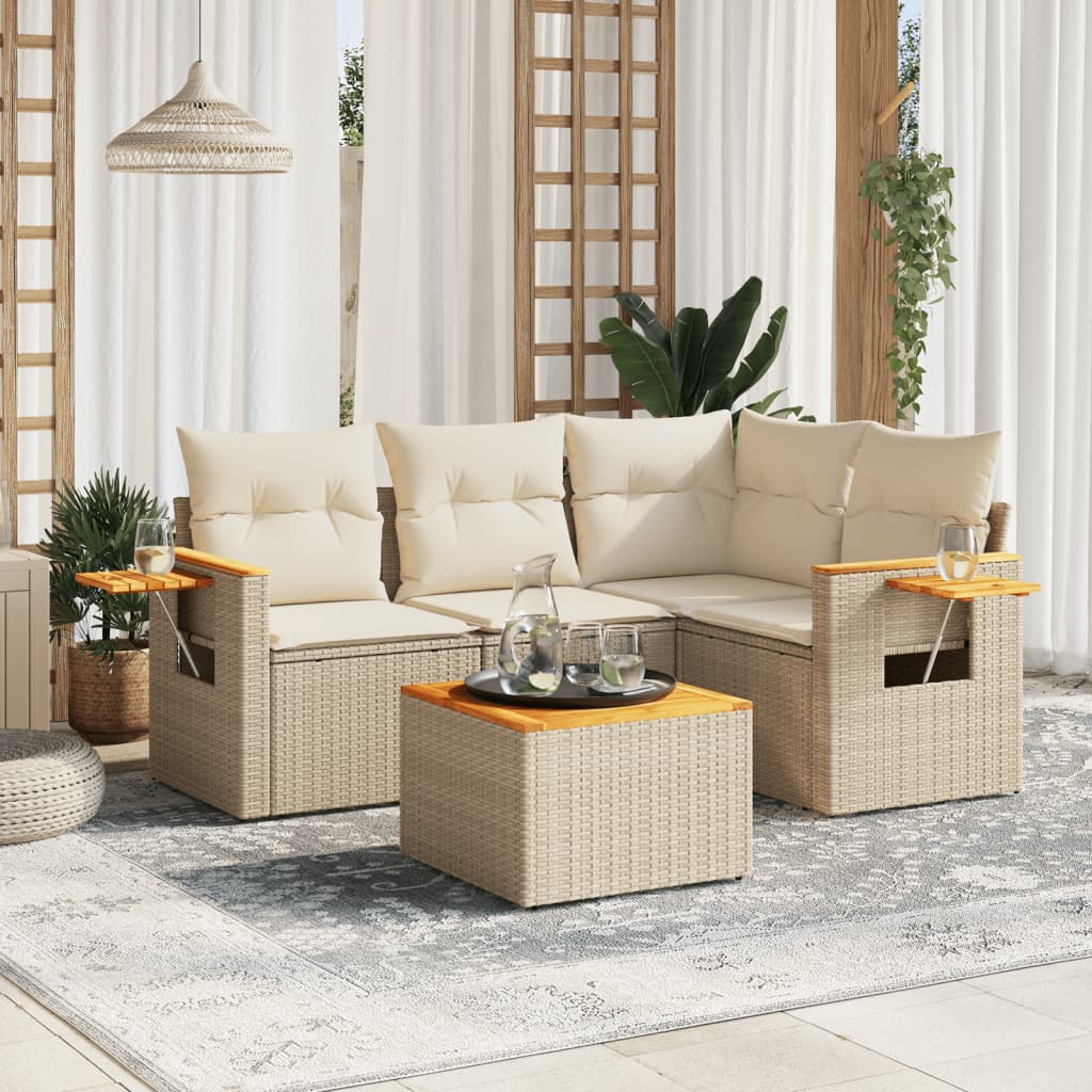 Soffgrupp För Trädgård Med Dynor 4 Delar Beige Konstrotting