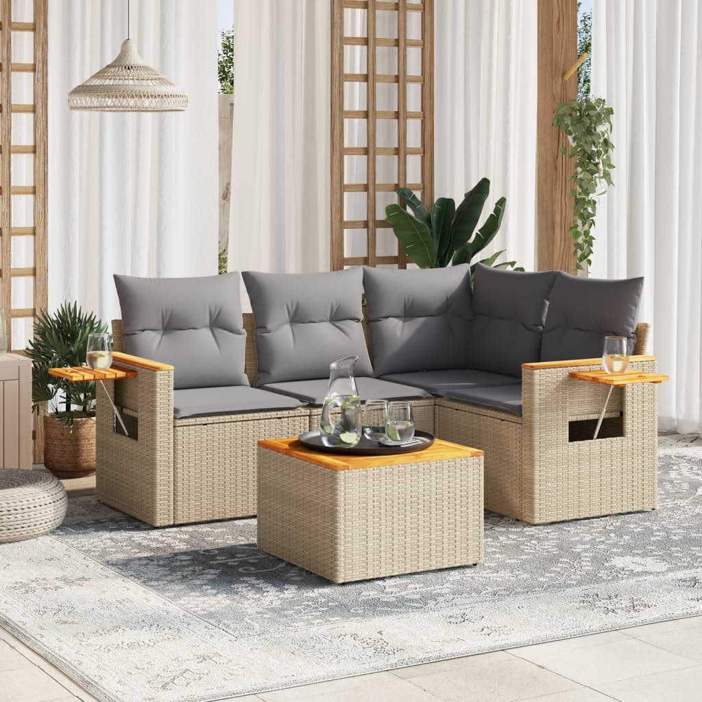 Soffgrupp För Trädgård Med Dynor 4 Delar Beige Konstrotting