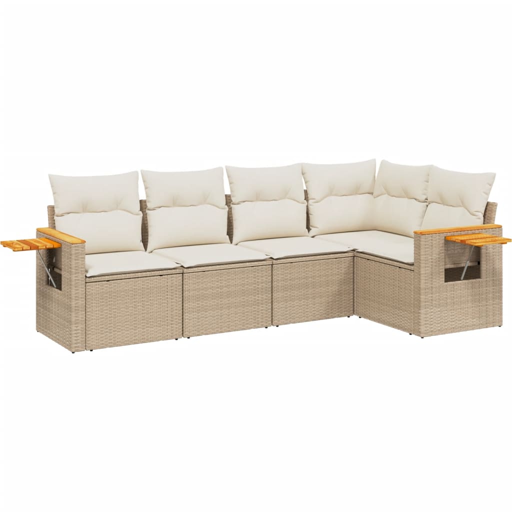 Soffgrupp För Trädgården Med Dynor 5 Delar Beige Konstrotting