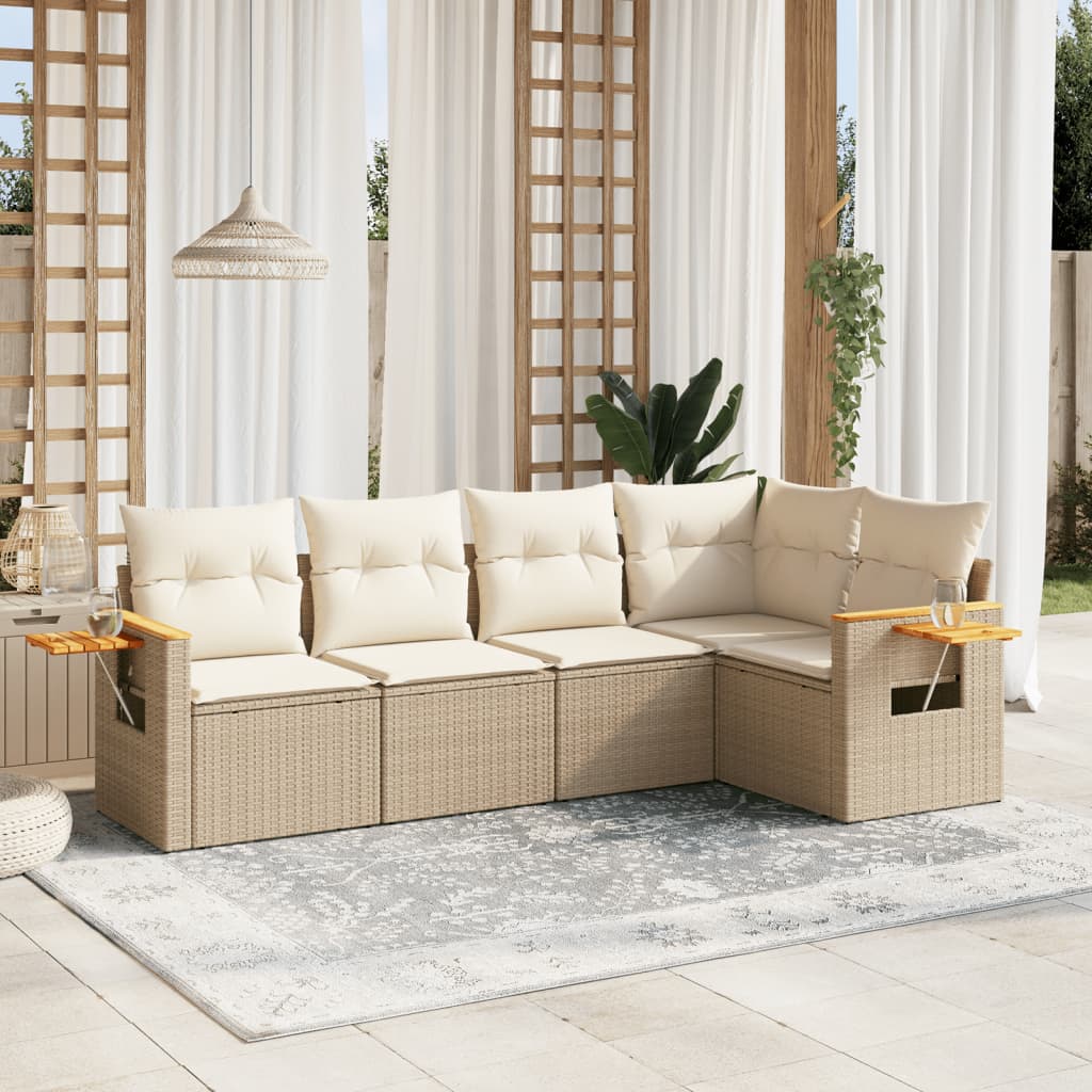 Soffgrupp För Trädgården Med Dynor 5 Delar Beige Konstrotting