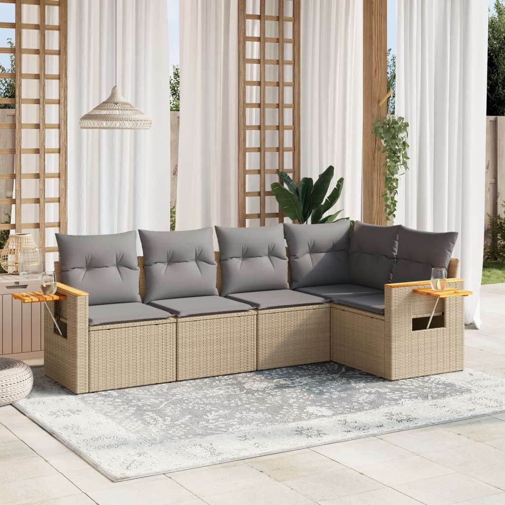 Soffgrupp För Trädgården Med Dynor 5 Delar Beige Konstrotting