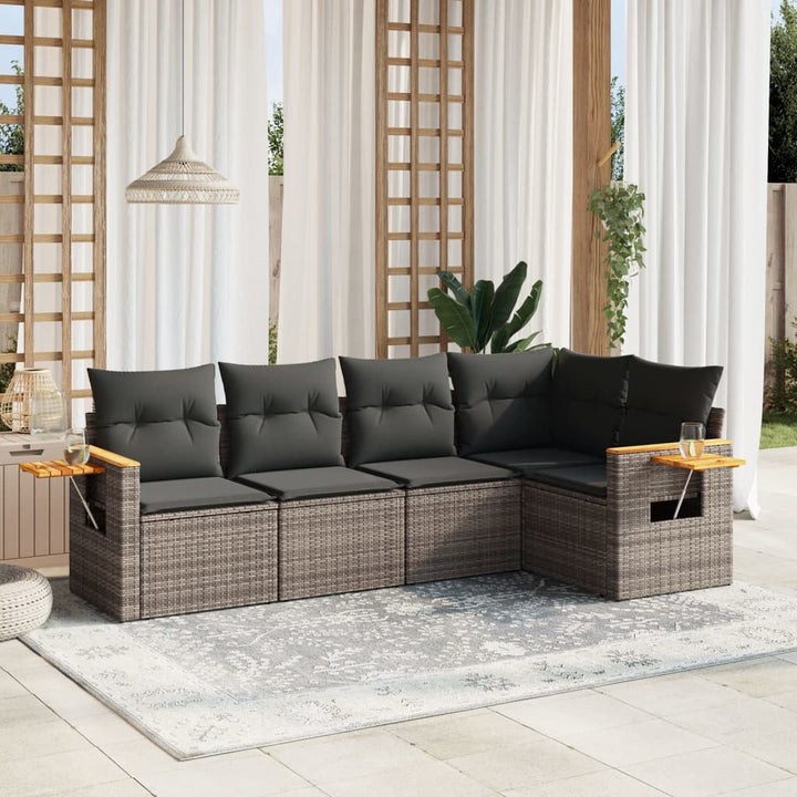 Soffgrupp För Trädgården Med Dynor 5 Delar Beige Konstrotting