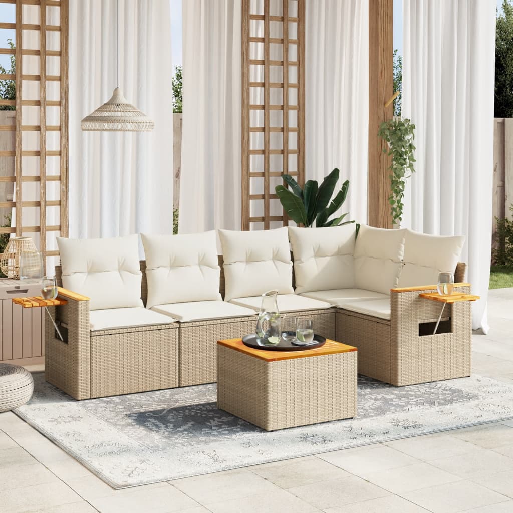 Soffgrupp För Trädgården Med Dynor 5 Delar Beige Konstrotting