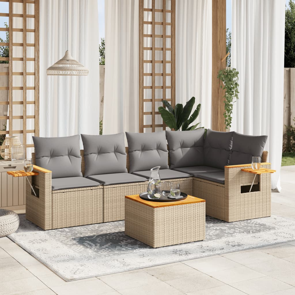 Soffgrupp För Trädgården Med Dynor 5 Delar Beige Konstrotting
