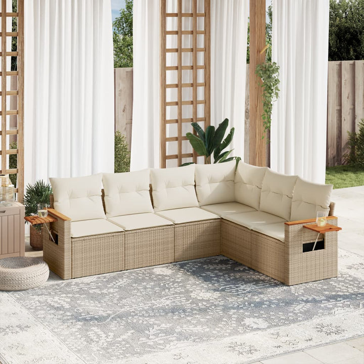 Matgrupp För Trädgården Med Dynor 7 Delar Beige Konstrotting