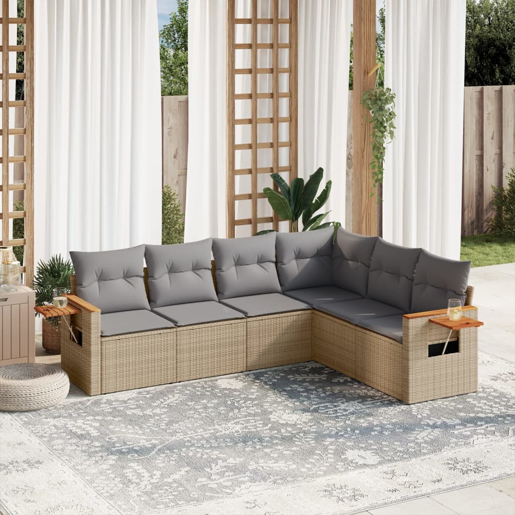 Matgrupp För Trädgården Med Dynor 7 Delar Beige Konstrotting