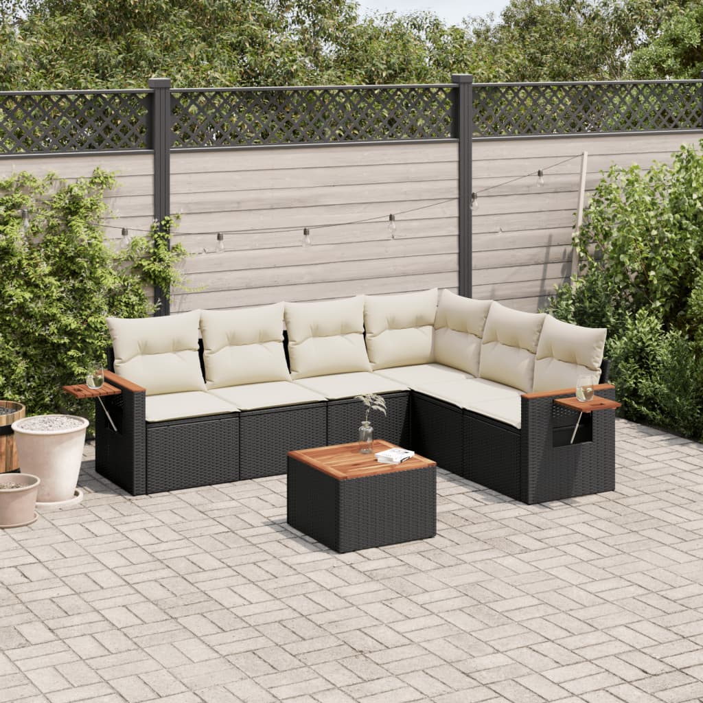 Matgrupp För Trädgården Med Dynor 7 Delar Beige Konstrotting