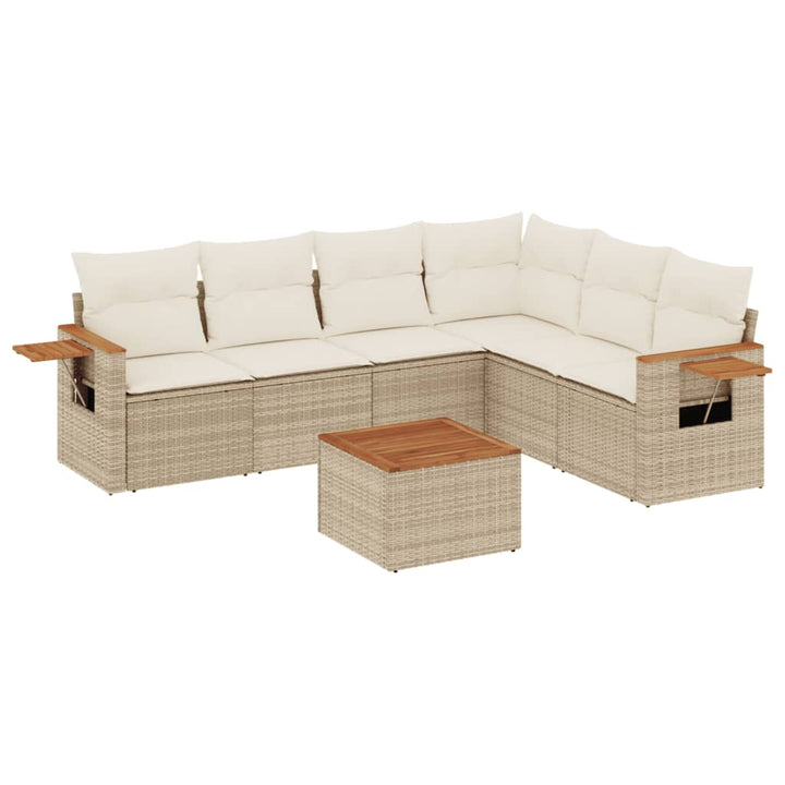 Matgrupp För Trädgården Med Dynor 7 Delar Beige Konstrotting