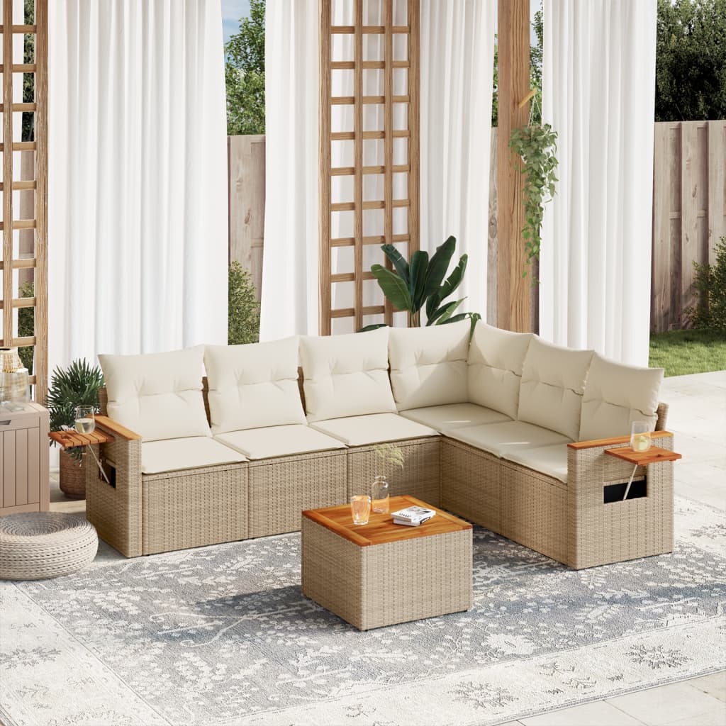 Matgrupp För Trädgården Med Dynor 7 Delar Beige Konstrotting