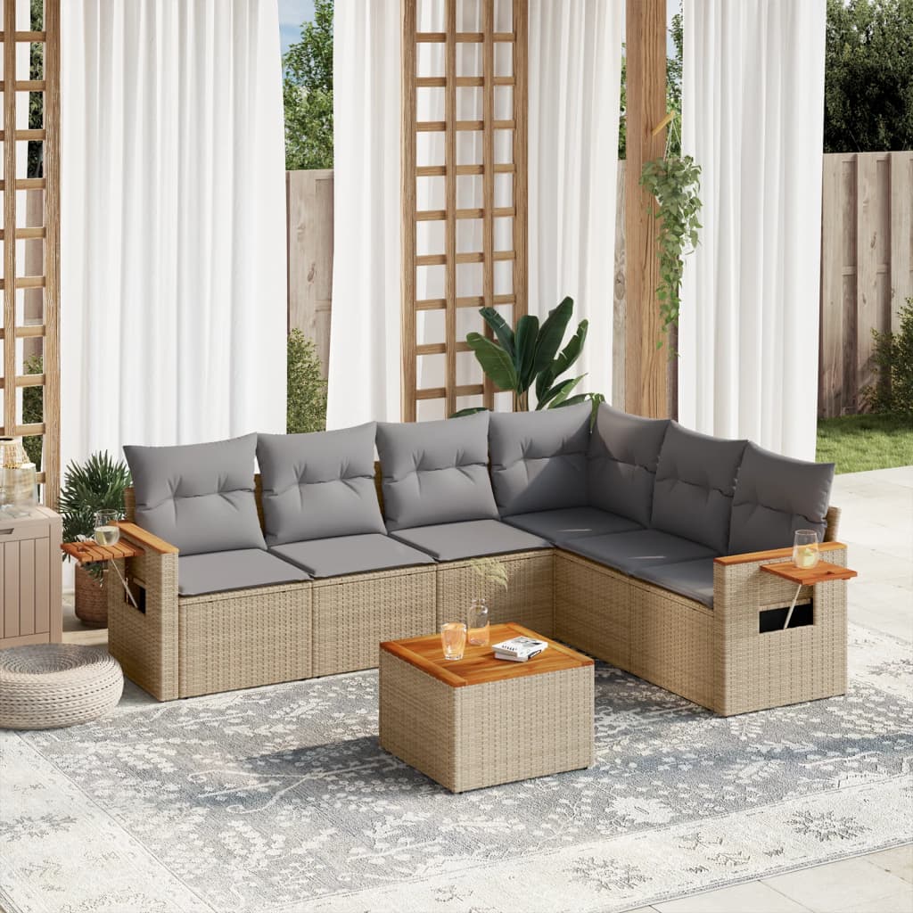 Matgrupp För Trädgården Med Dynor 7 Delar Beige Konstrotting