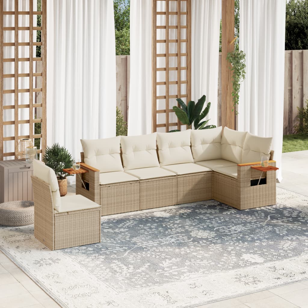 Soffgrupp För Trädgården Med Dynor 6 Delar Beige Konstrotting