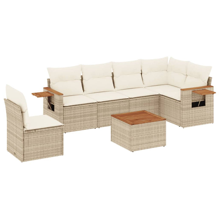 Matgrupp För Trädgården Med Dynor 7 Delar Beige Konstrotting