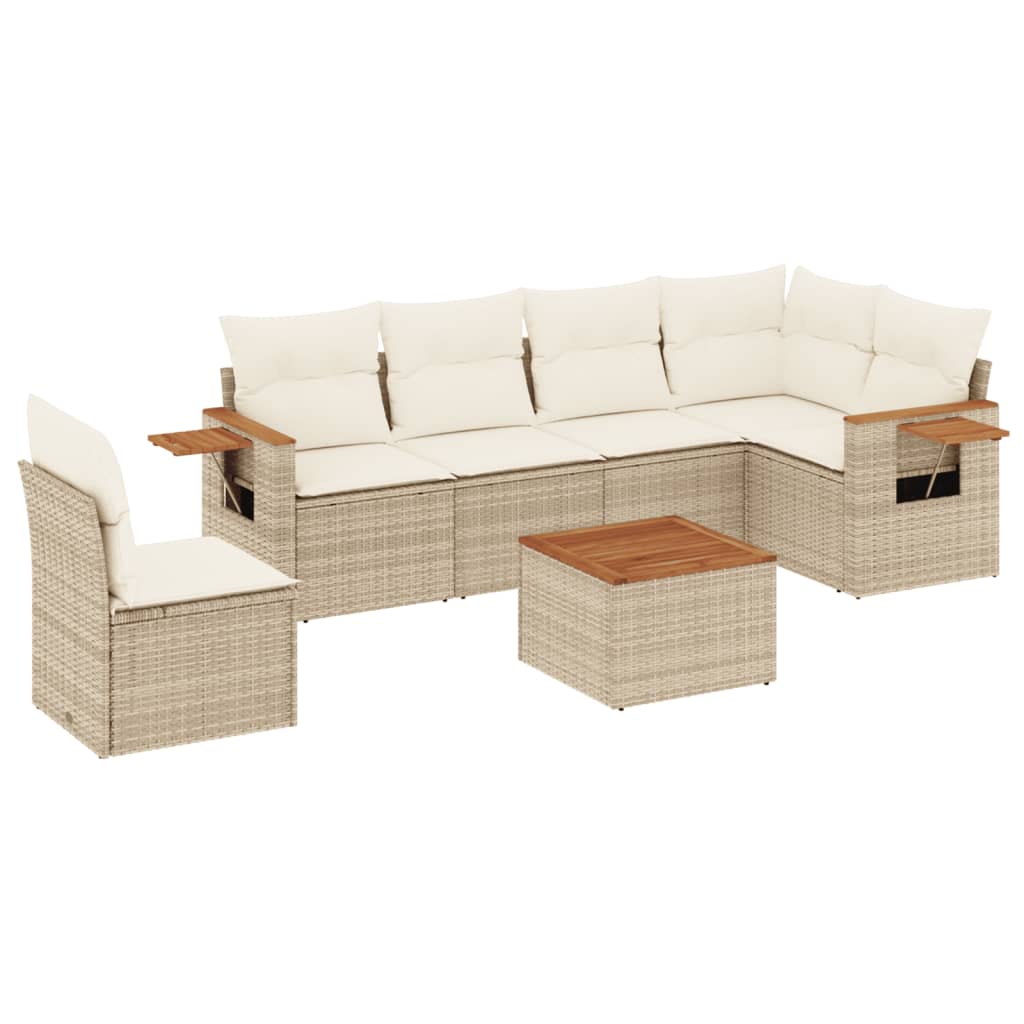 Matgrupp För Trädgården Med Dynor 7 Delar Beige Konstrotting