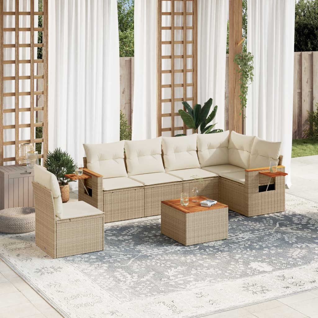Soffgrupp För Trädgården Med Dynor 6 Delar Beige Konstrotting