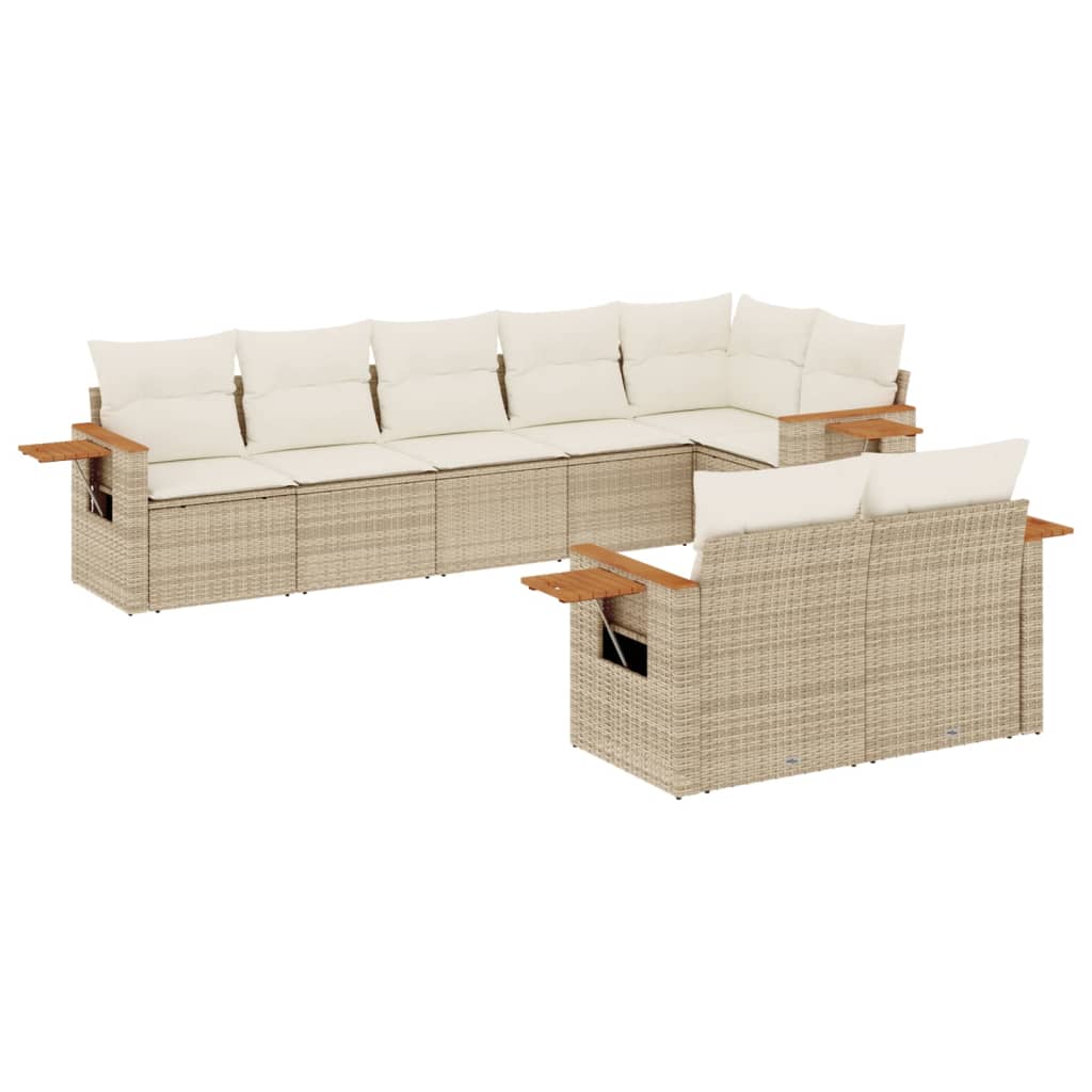 Matgrupp För Trädgården Med Dynor 8 Delar Beige Konstrotting