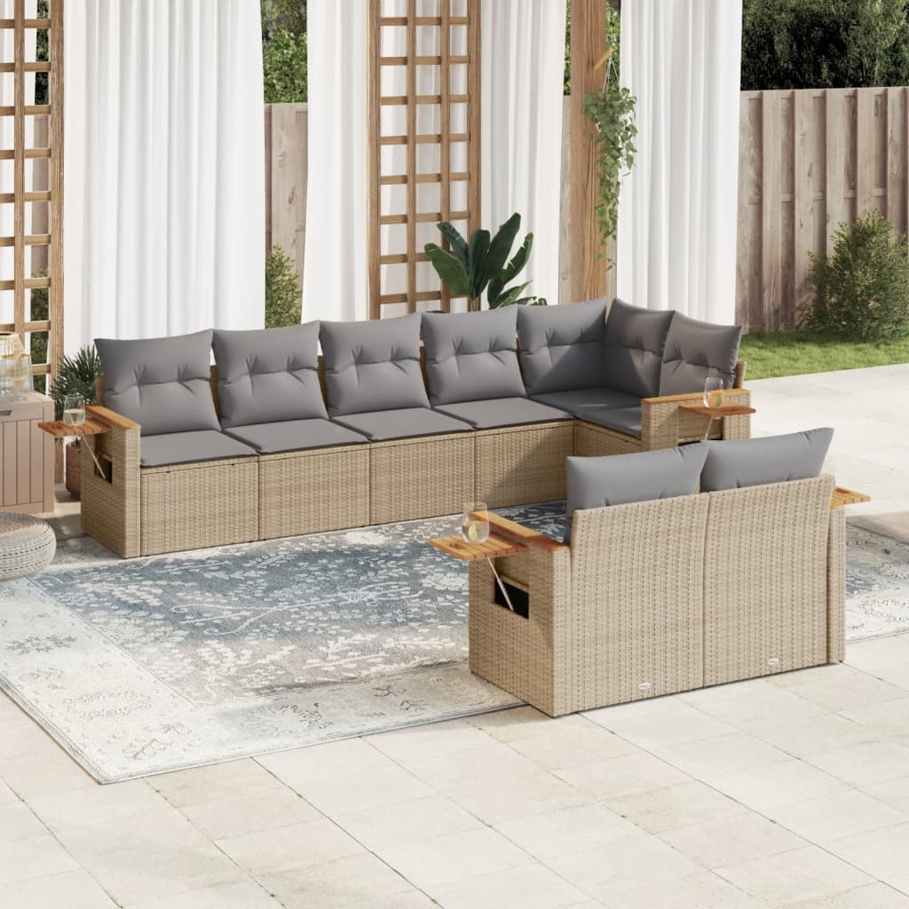Matgrupp För Trädgården Med Dynor 8 Delar Beige Konstrotting