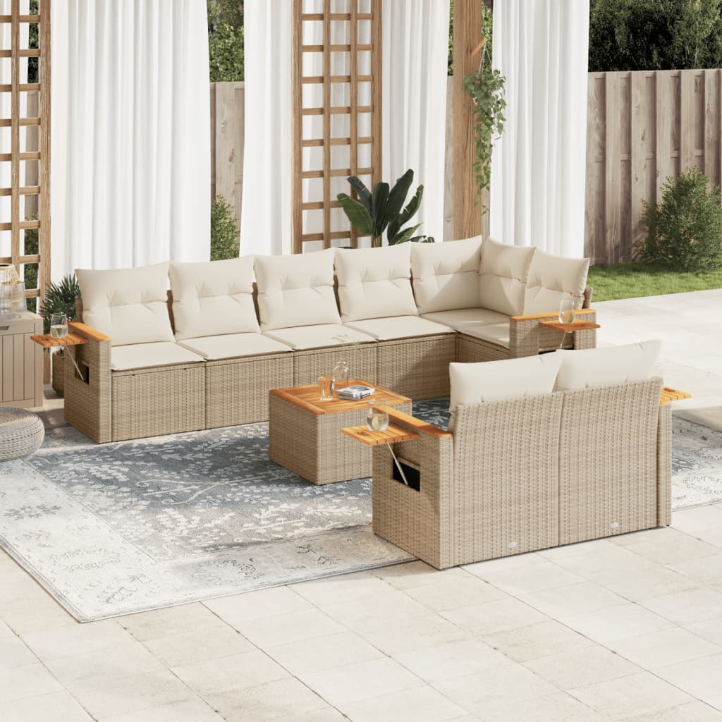 Matgrupp För Trädgården Med Dynor 8 Delar Beige Konstrotting