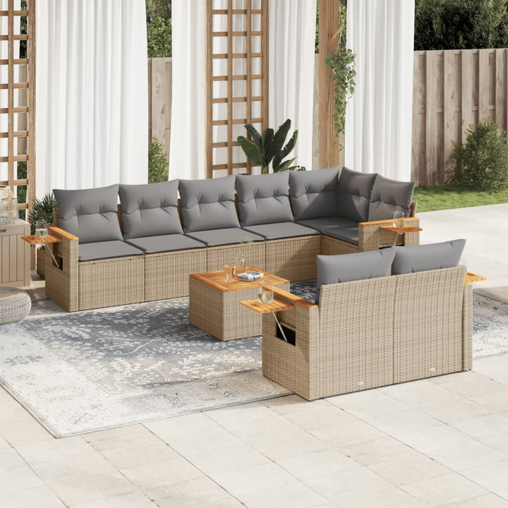 Matgrupp För Trädgården Med Dynor 8 Delar Beige Konstrotting