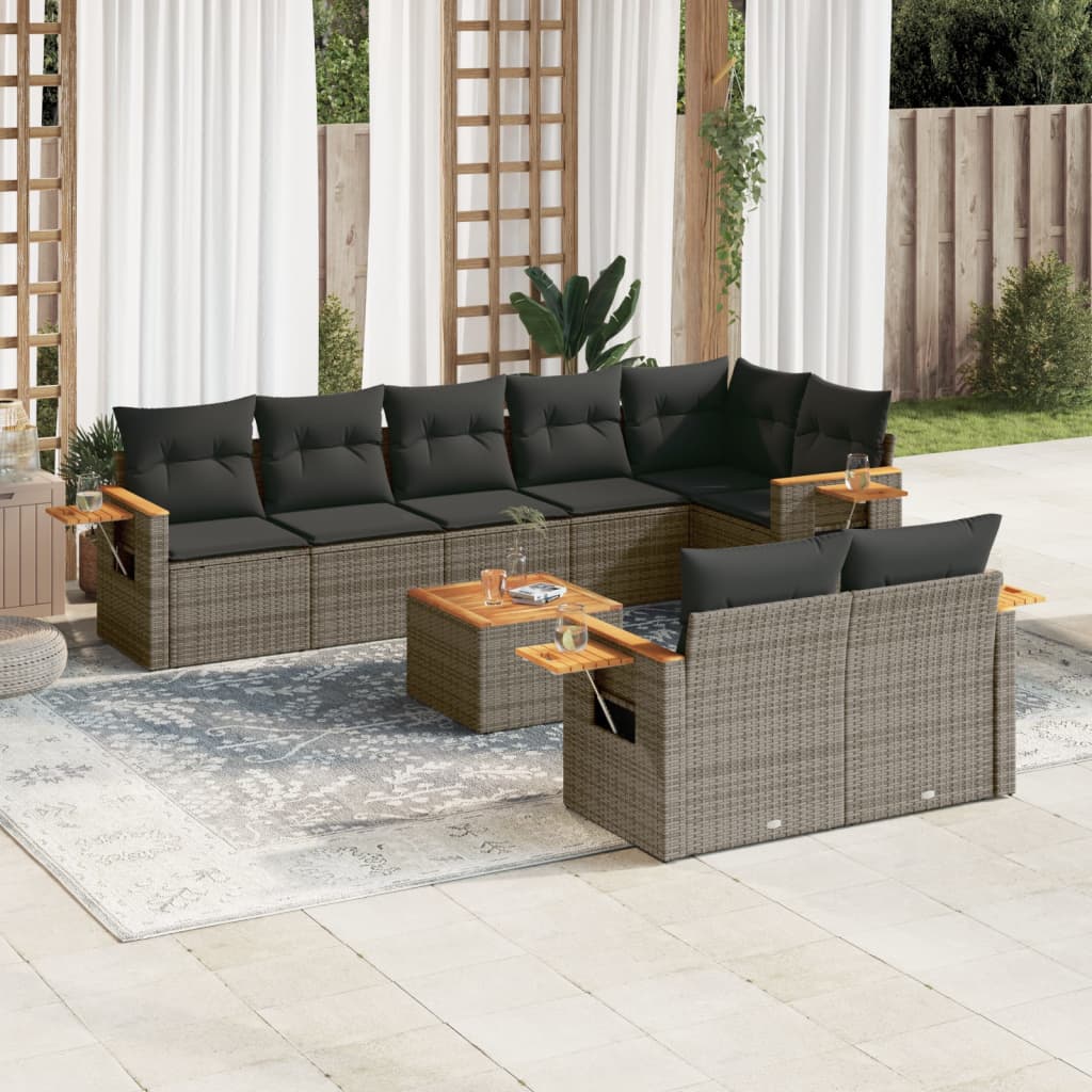 Matgrupp För Trädgården Med Dynor 8 Delar Beige Konstrotting
