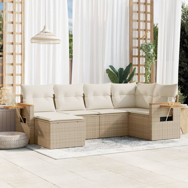 Soffgrupp För Trädgården Med Dynor 6 Delar Beige Konstrotting