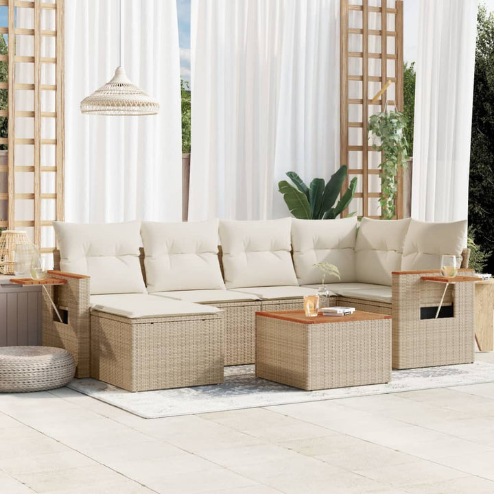 Soffgrupp För Trädgården Med Dynor 6 Delar Beige Konstrotting