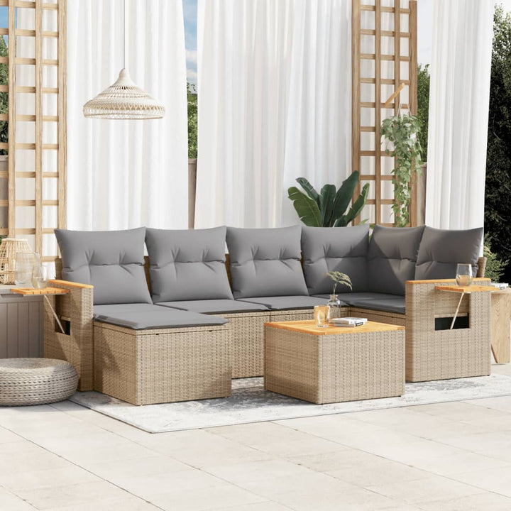 Soffgrupp För Trädgården Med Dynor 6 Delar Beige Konstrotting