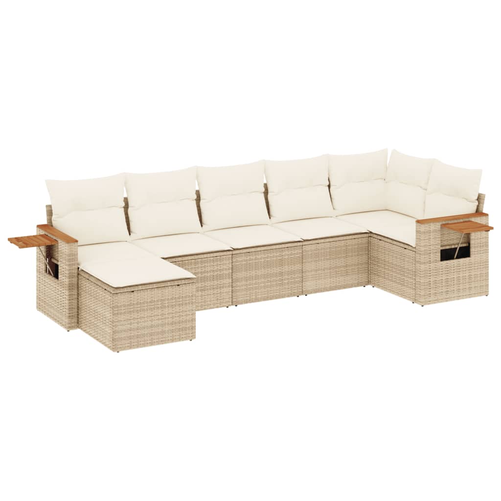 Matgrupp För Trädgården Med Dynor 7 Delar Beige Konstrotting