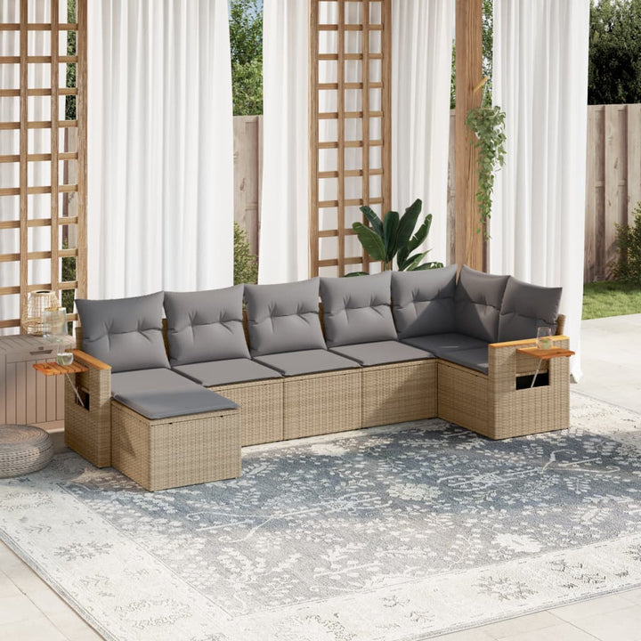 Matgrupp För Trädgården Med Dynor 7 Delar Beige Konstrotting