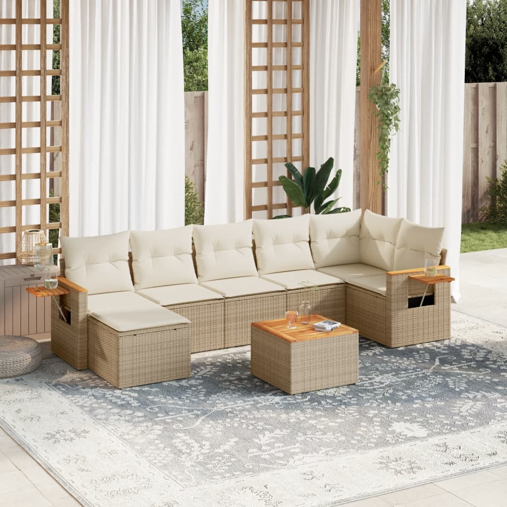 Matgrupp För Trädgården Med Dynor 7 Delar Beige Konstrotting