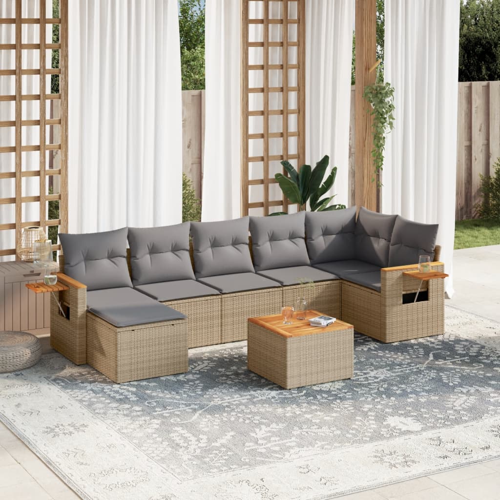 Matgrupp För Trädgården Med Dynor 7 Delar Beige Konstrotting