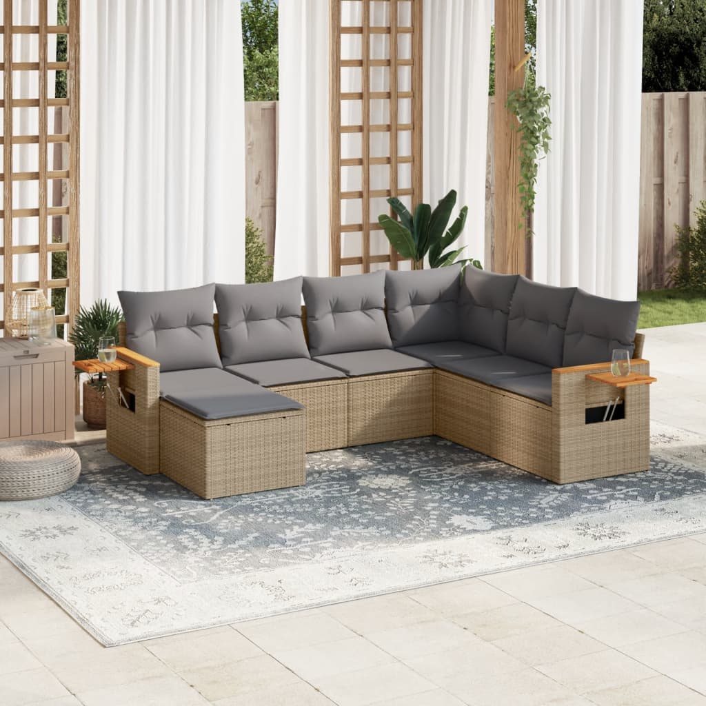 Matgrupp För Trädgården Med Dynor 8 Delar Beige Konstrotting