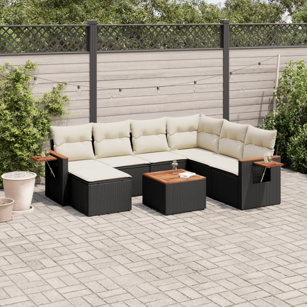 Matgrupp För Trädgården Med Dynor 8 Delar Beige Konstrotting