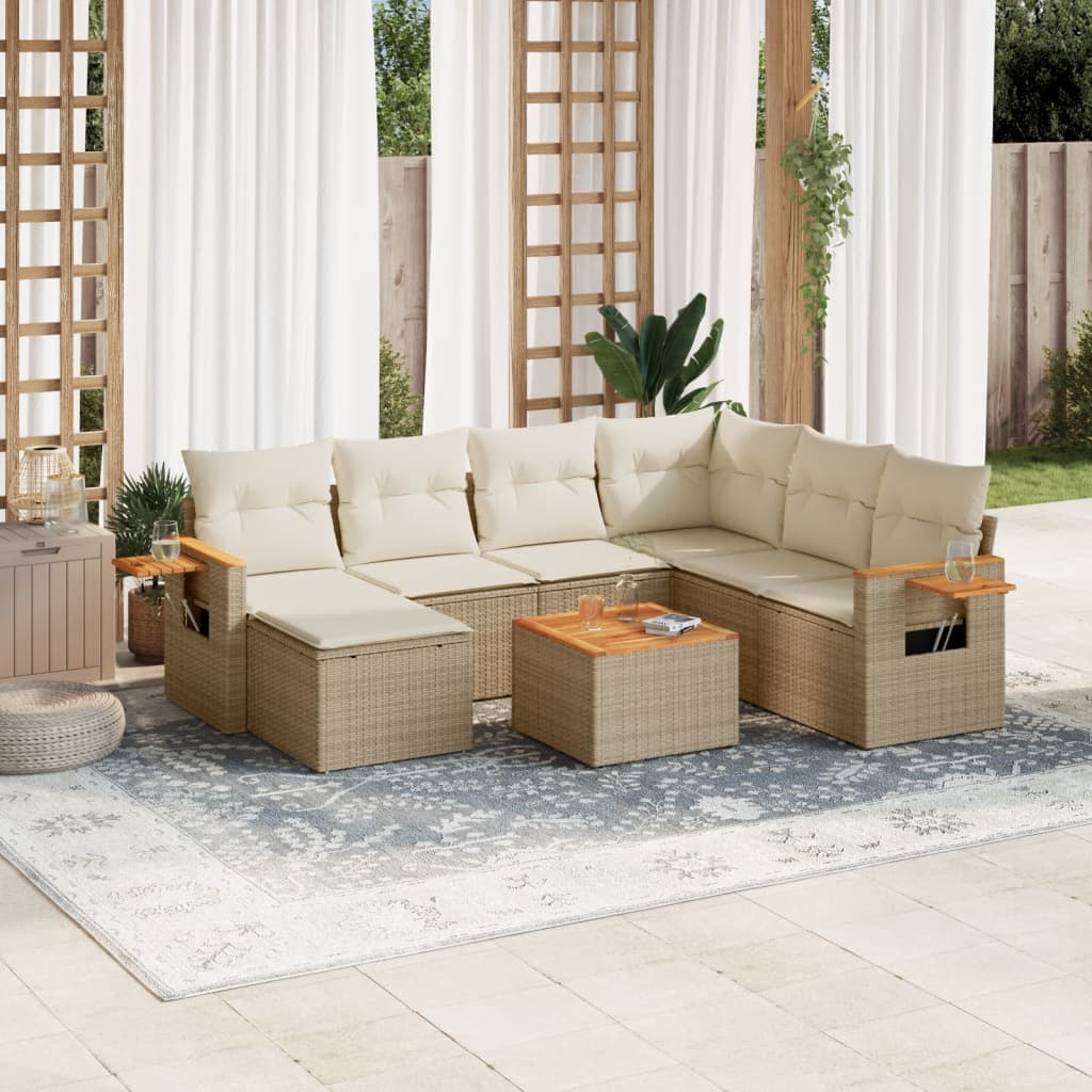 Matgrupp För Trädgården Med Dynor 8 Delar Beige Konstrotting