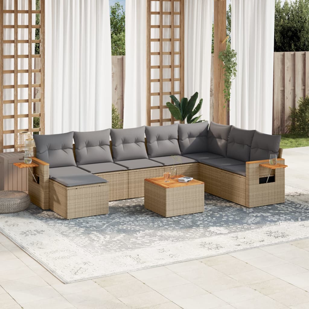 Matgrupp För Trädgården Med Dynor 8 Delar Beige Konstrotting