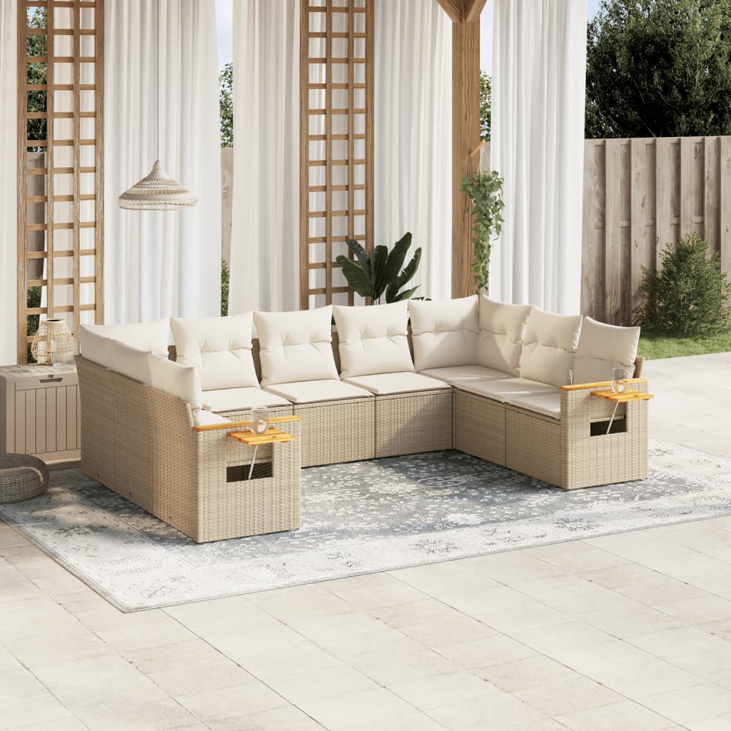 Soffgrupp För Trädgården Med Dynor 9 Delar Beige Konstrotting
