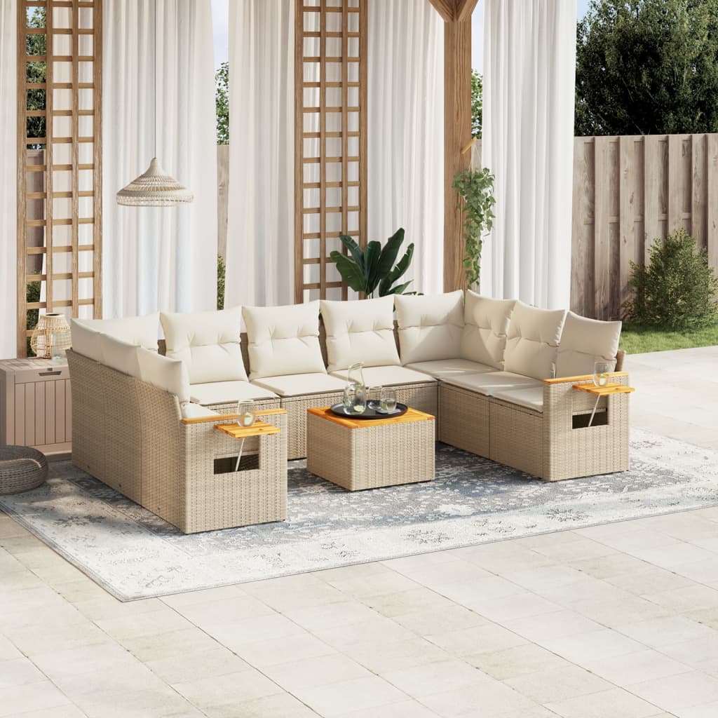 Soffgrupp För Trädgården Med Dynor 9 Delar Beige Konstrotting