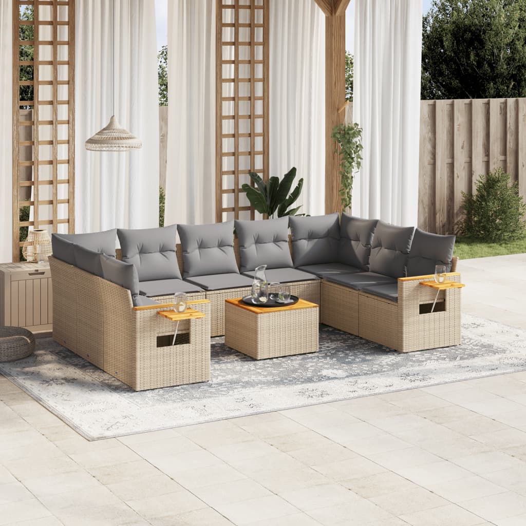 Soffgrupp För Trädgården Med Dynor 9 Delar Beige Konstrotting