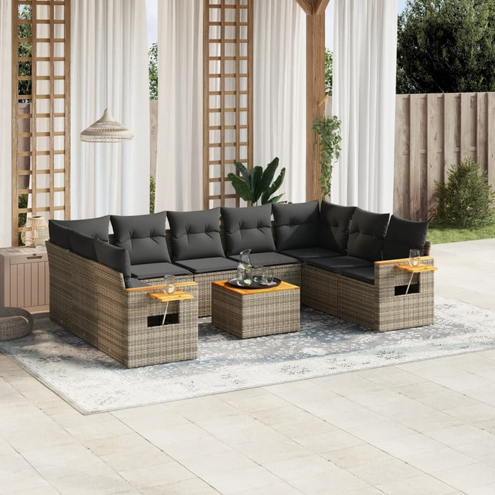 Soffgrupp För Trädgården Med Dynor 9 Delar Beige Konstrotting