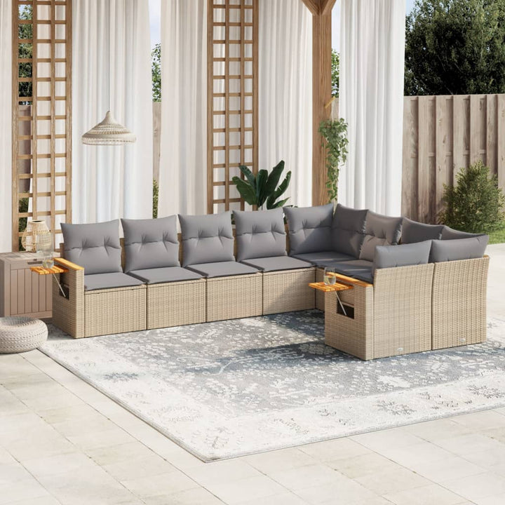 Soffgrupp För Trädgården Med Dynor 9 Delar Beige Konstrotting