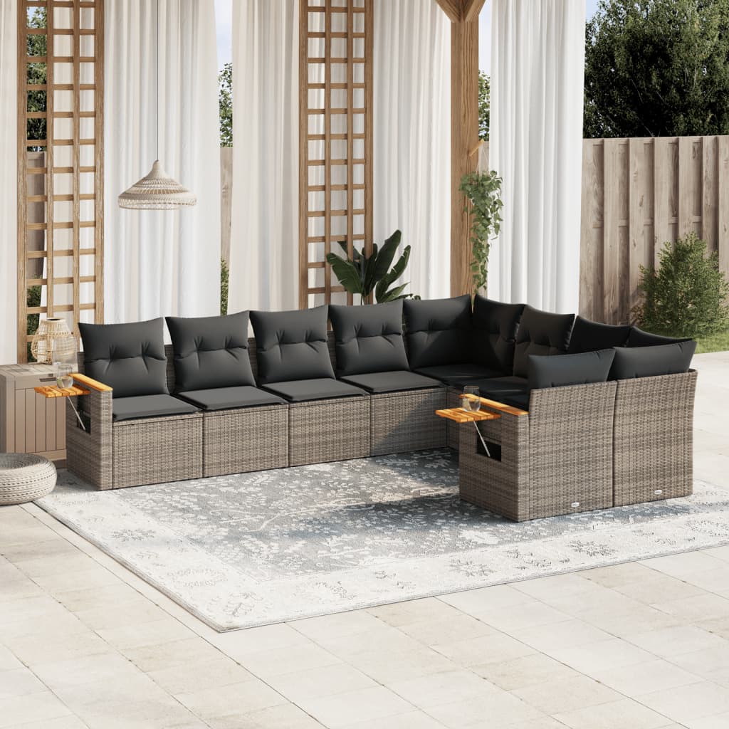 Soffgrupp För Trädgården Med Dynor 9 Delar Beige Konstrotting