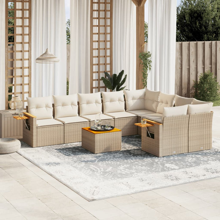 Soffgrupp För Trädgården Med Dynor 9 Delar Beige Konstrotting